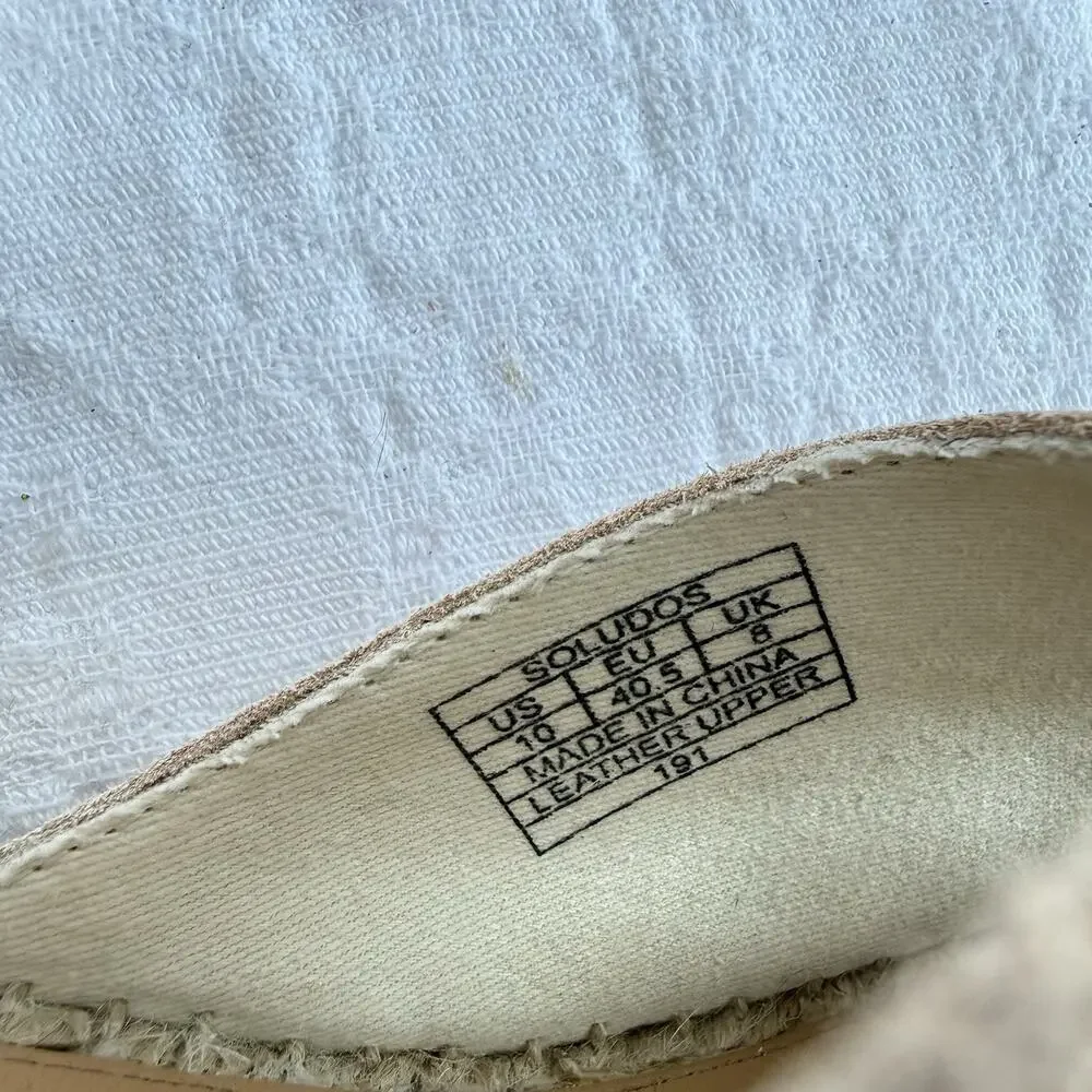 Soludos NWOB Desert Tan Suede Positano Platform Wedge Bohemian Espadrilles Sz 10